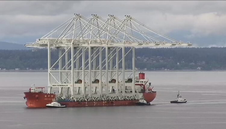 4 of the largest cranes on the West Coast arrive in Seattle