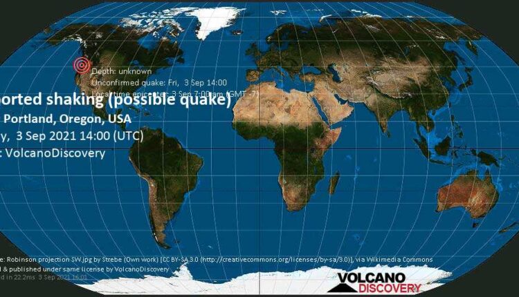 Reported quake or seismic-like event: 1.5 mi south of Portland, Multnomah County, Oregon, USA, Sep 3, 2021 7:00 am (GMT -7)