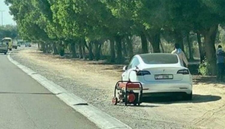 Image of gas generator charging Tesla was not shot in the US

